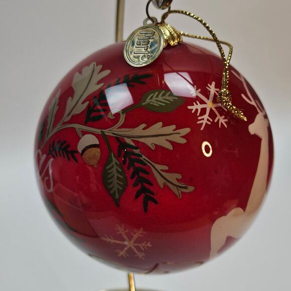 NWB Li Bien Pier1 Season's Greetings Christmas Ornament Reverse Painted Reindeer - Picture 3 of 6